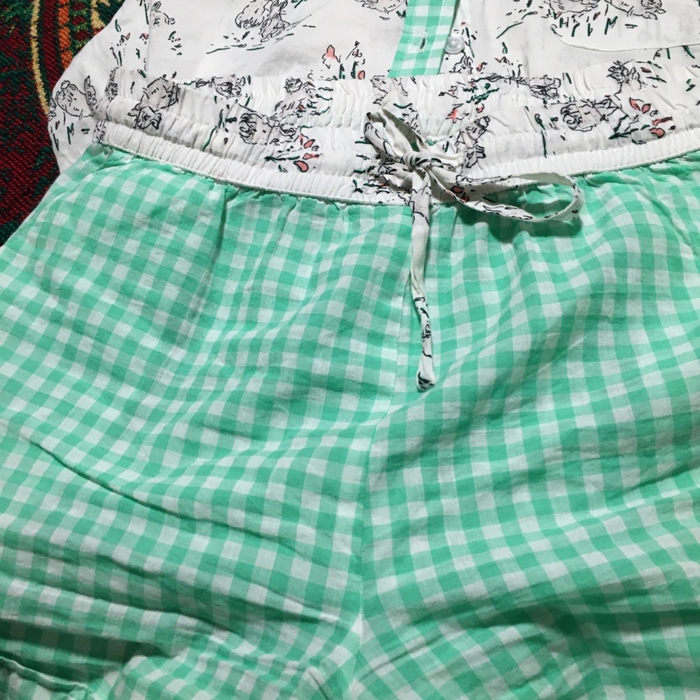 EUC Cotton 2 piece bunny plaid pjs mint green SzS